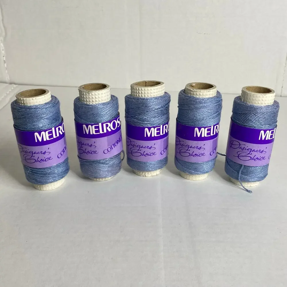 Melrose Cottonette Yarn Spool Lot of 5 Blue Cotton Rayon Vintage Discontinued